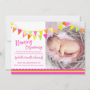 Colourful flags girls baby naming invite