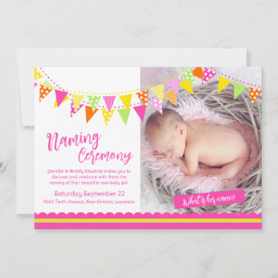 Colourful flags girls what is her name baby naming invitation