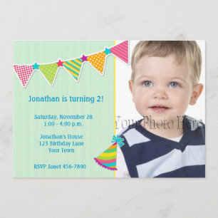 Colourful Flags, Green, Birthday Photo Invitation