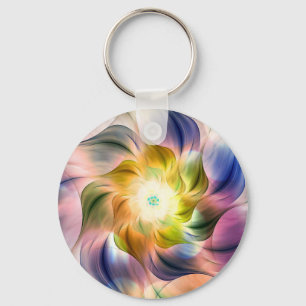 Colourful Flame Fractal Flower Key Ring