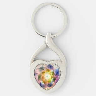 Colourful Flame Fractal Flower Key Ring