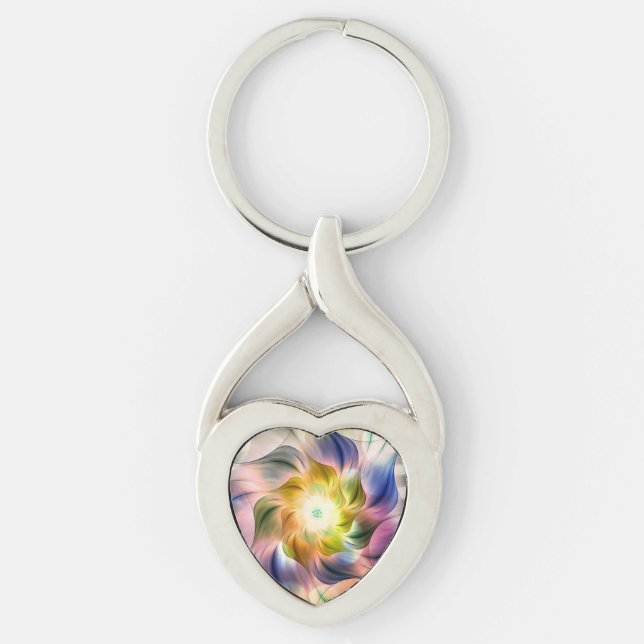 Colourful Flame Fractal Flower Key Ring (Front)