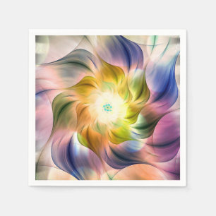 Colourful Flame Fractal Flower Napkin