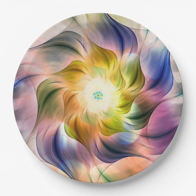 Colourful Flame Fractal Flower  Paper Plate (Front)