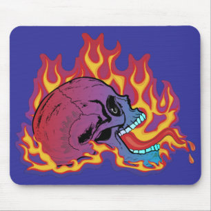Colourful Flaming Skull Mouse Pad