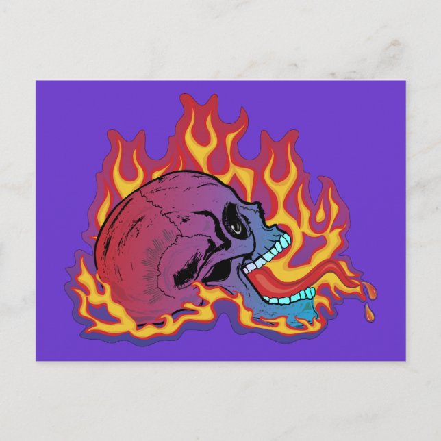 Colourful Flaming Skull Postcard (Front)