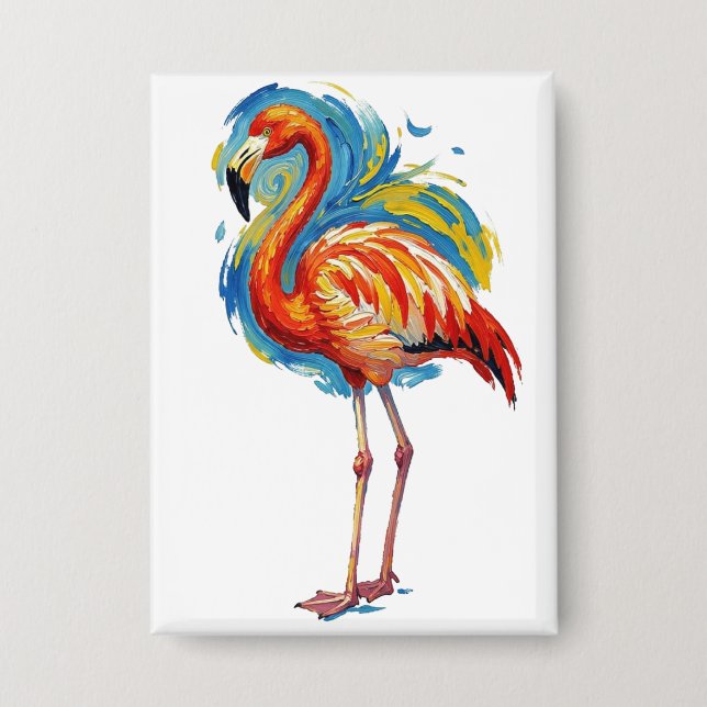 Colourful Flamingo Abstract Brushstroke Bird Art (Front)