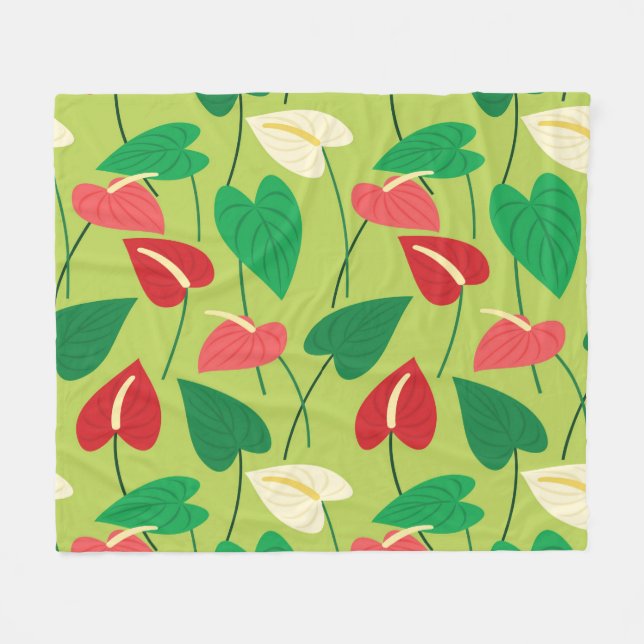 Colourful flamingo flowers pattern fleece blanket (Front (Horizontal))