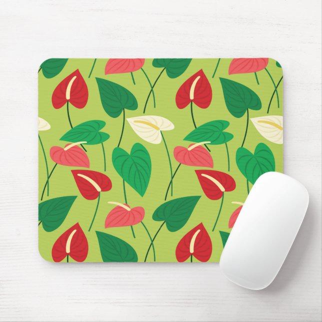Colourful flamingo flowers pattern mouse pad (With Mouse)