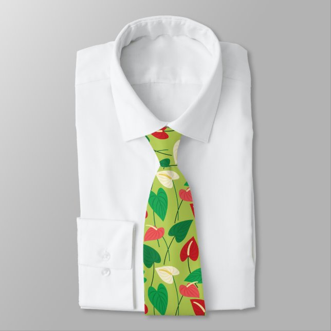 Colourful flamingo flowers pattern neck tie (Tied)