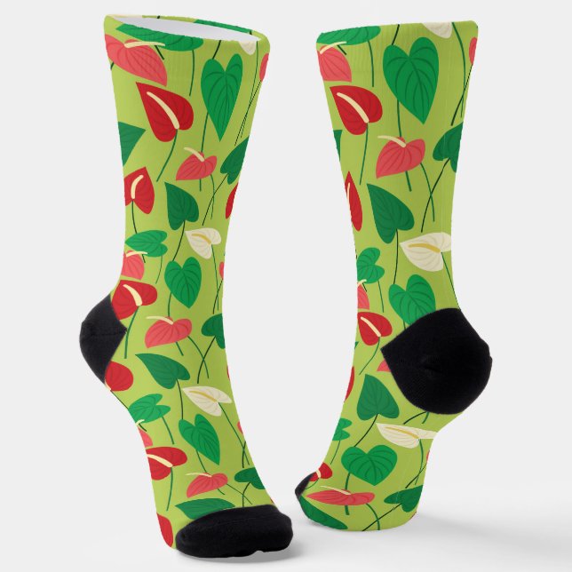 Colourful flamingo flowers pattern socks (Angled)