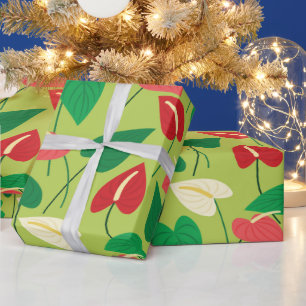 Colourful flamingo flowers pattern wrapping paper