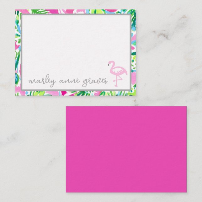 Colourful Flamingo Personalised Note Cards (Front/Back)
