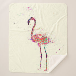 Colourful Flamingo Print Art Gift Lover Sherpa Blanket