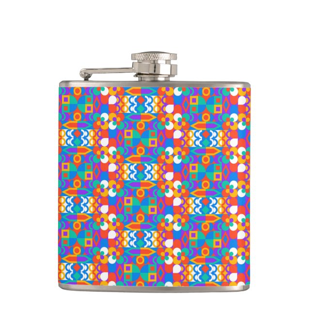 Colourful flask with a vibrant geometric pattern  (Front)