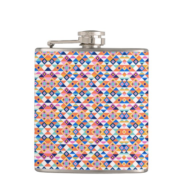 Colourful flask with geometric pattern in blues (Front)