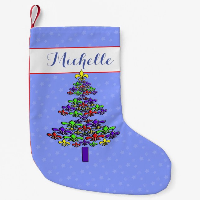 Colourful Fleur de Lis Christmas Tree Small Christmas Stocking (Front)
