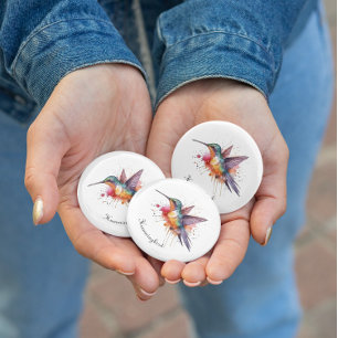 Colourful Flight, watercolor hummingbird custom 3 Cm Round Badge