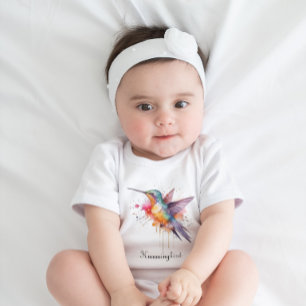 Colourful Flight, watercolor hummingbird custom Baby Bodysuit