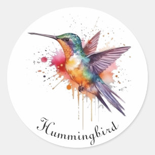 Colourful Flight, watercolor hummingbird custom Classic Round Sticker