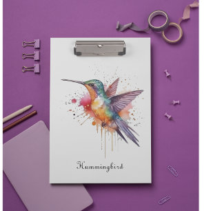 Colourful Flight, watercolor hummingbird custom Clipboard