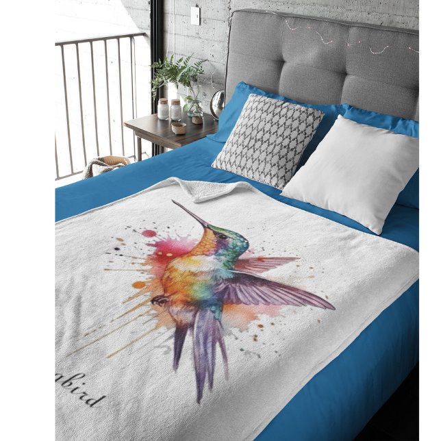 Colourful Flight, watercolor hummingbird custom Fleece Blanket (Creator Uploaded)