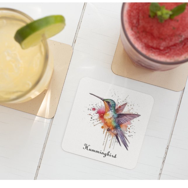 Colourful Flight, watercolor hummingbird custom Glass Coaster (Creator Uploaded)