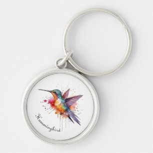 Colourful Flight, watercolor hummingbird custom Key Ring