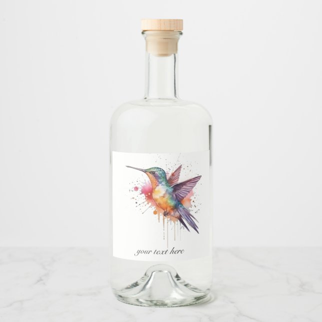 Colourful Flight, watercolor hummingbird custom Liquor Bottle Label (Front)