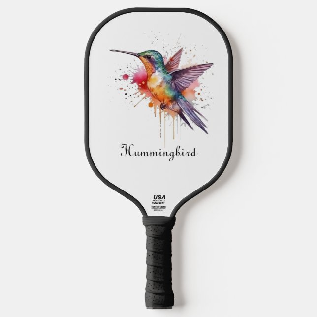Colourful Flight, watercolor hummingbird custom Pickleball Paddle (Front)