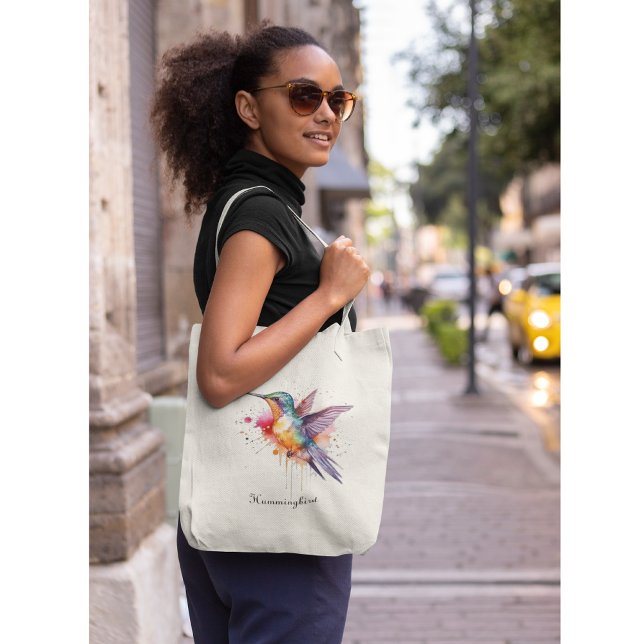 Colourful Flight, watercolor hummingbird custom Tote Bag (Creator Uploaded)