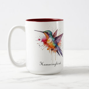 Colourful Flight, watercolor hummingbird custom Two-Tone Coffee Mug