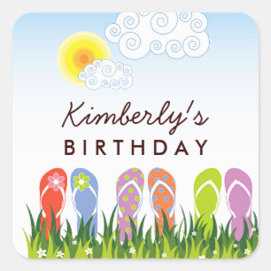 Colourful Flip Flops Fun In The Sun Birthday Party Square Sticker