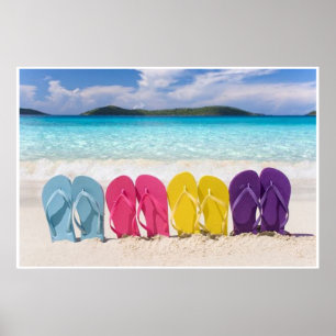 Colourful Flip Flops in the Sand Poster