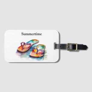 colourful flip flops watercolor customisable luggage tag