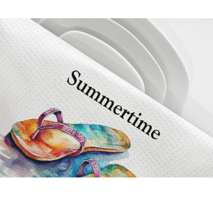 colourful flip flops watercolor customisable tea towel