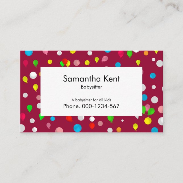 Colourful Floating Balloons Babysitter Business Card (Front)