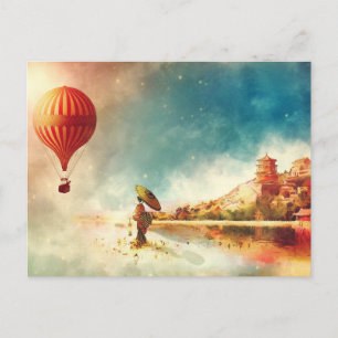 Colourful Floating Hot Air Balloon Flying Japan Postcard