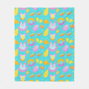 Colourful Floating Pool Toys on Blue Water Fleece Blanket