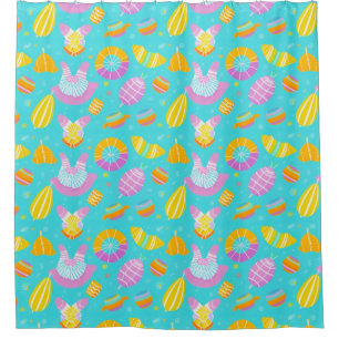 Colourful Floating Pool Toys on Blue Water Shower Curtain