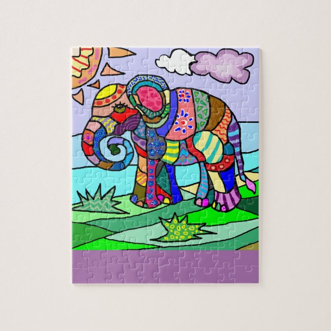 Colourful Flocloristic Abstract Elephant Painting Jigsaw Puzzle (Vertical)