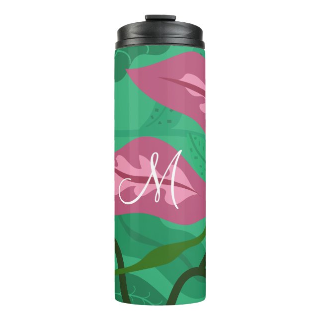 Colourful Flora and Foliage Deep Fuchsia on Green Thermal Tumbler (Front)