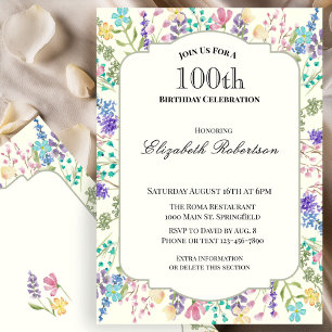 Colourful Floral 100th Birthday Invitation