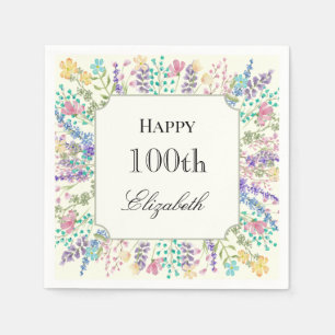 Colourful Floral 100th Birthday Napkins