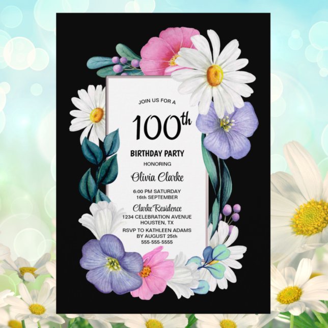 Colourful Floral 100th Birthday Party Invitation (Creator Uploaded)