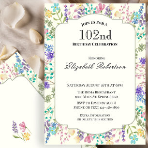 Colourful Floral 102nd Birthday Invitation
