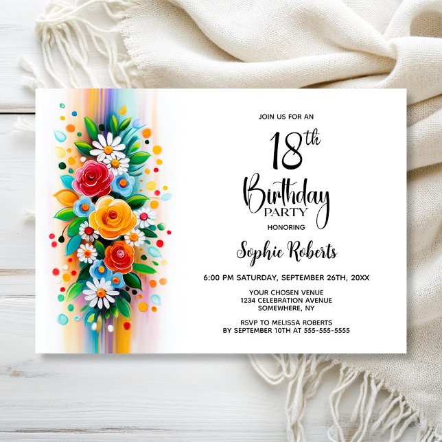 Colourful Floral 18th Birthday Party Invitation (Creator Uploaded)