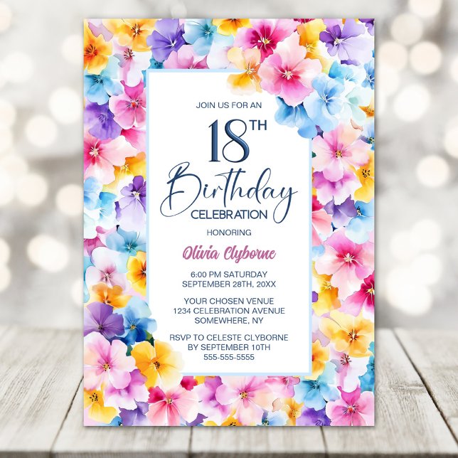 Colourful Floral 18th Birthday Party Invitation (Creator Uploaded)