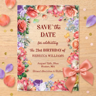 Colourful Floral 21st Birthday Save the Date Acrylic Invitations