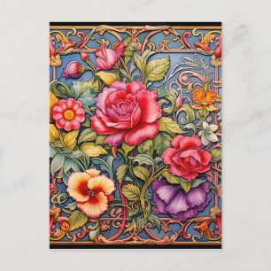 Colourful Floral 3D Effect Background Postcard